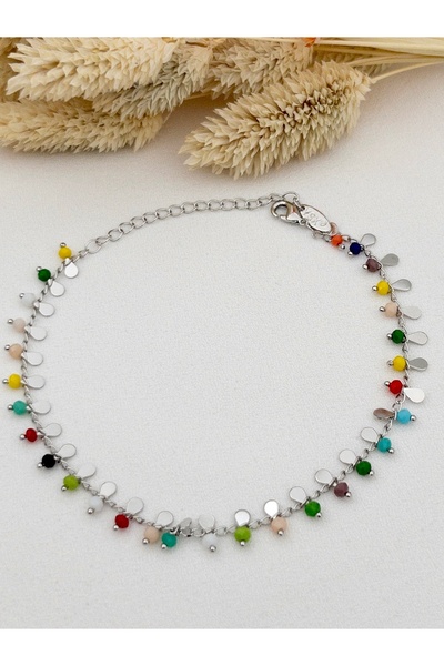 Siya Silver Karışık Renkli Doğal Taşlı Çelik Halhal