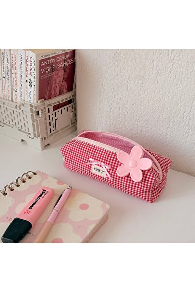 PİNKUE Несесер за моливи / органайзер / чантичка за грим с шарка и панделка в...