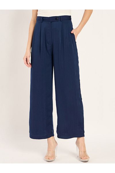Femmella By Styli Solid Satin Pleated Straight Pants