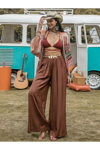 Russty Dustty By Styli Solid Wide Leg Pleated Pants