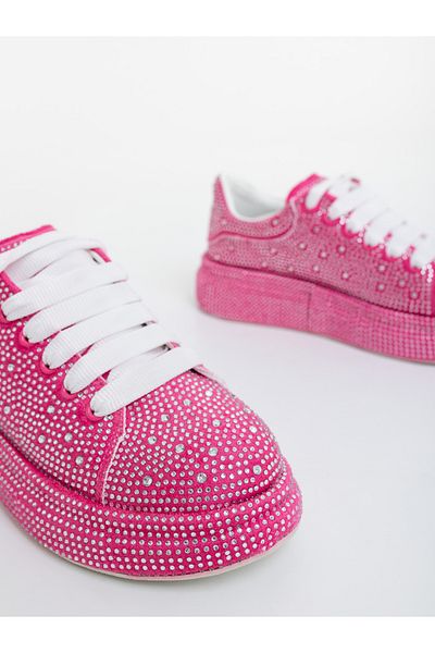 Kalapod Women's fuchsia textile sports shoes with Dafara applications