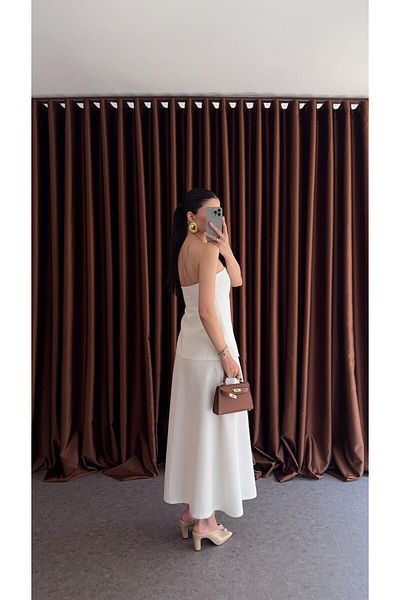 HAZELANNA Two Piece Look Strapless White Dress