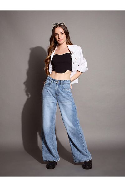 Sassafras By Styli High Rise Wide Leg Jeans