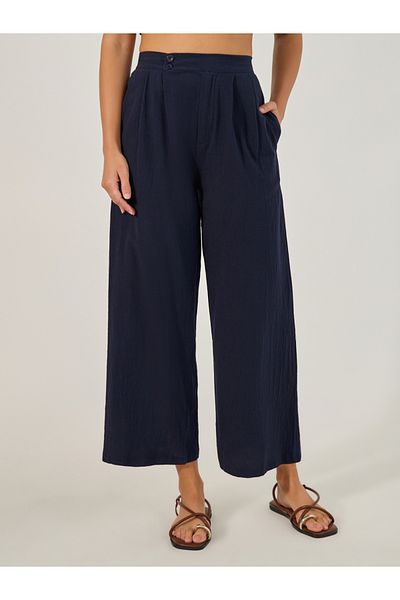 Styli Mid Rise Wide Leg Pleated Pants