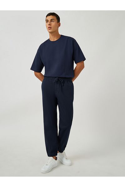 Styli Solid Relaxed Fit Elasticated Cuffed Joggers with Drawstring