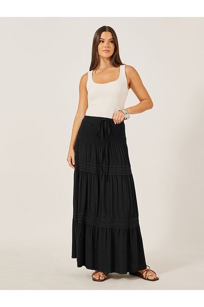 Styli Lace Insert Smocked Waist A-Line Maxi Dress