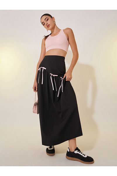 Styli Bow Tie Detail A-line Midi Skirt