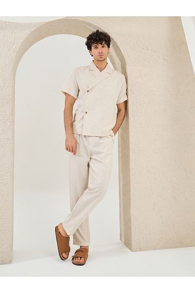Styli Plain Linen Blend Tapered Fit Trousers with Pocket