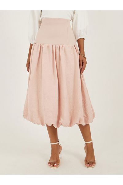 Styli High Rise Balloon Hem A-Line Midi Skirt