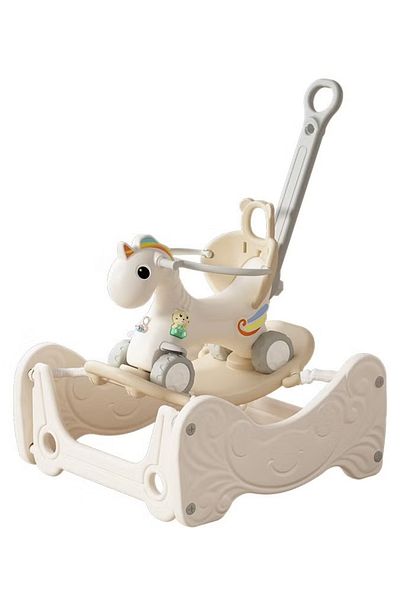 FULLJOY Rocking Horse with Backrest for Kids with Detachable Balance Board, Music and Trampoline 4*1, 80*71*100 cm