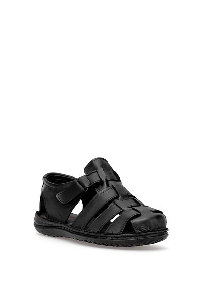 Ayakkabı Fuarı Elite Slcmf01C Men's Genuine Leather Flat Sandals Black