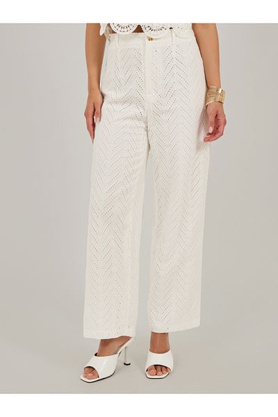Styli Schiffli Mid Rise Wide Leg Pants