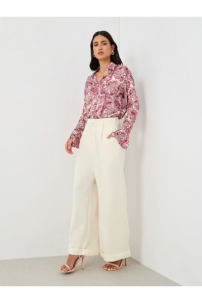 Styli Solid Pleated Wide Leg Knit Pants