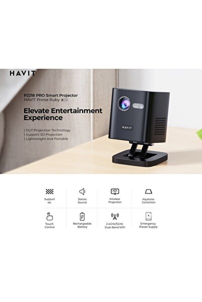 Havit Android 9.0 Pro Ruby Taşınabilir Bataryalı DLP Projeksiyon Cihazı-5G Wi...