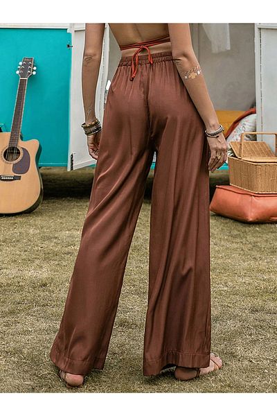 Russty Dustty By Styli Solid Wide Leg Pleated Pants