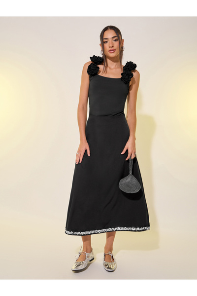 Styli Sequined Hem A-Line Midi Skirt