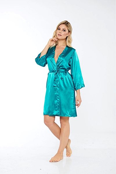 shopwave Emerald Green Silk Satin Dressing Gown - 14009