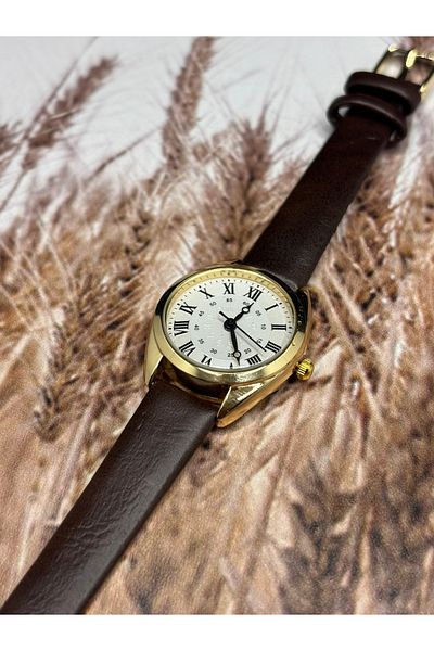 Brality Classic Roman Numeral Women's Wristwatch – Gold Color Case & Brown Genuine Leather Band 0152