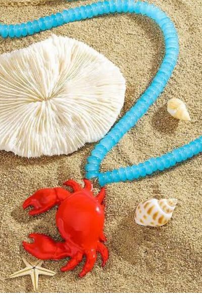 Finery by Nerrs Zr Model Big Crab Necklace with Blue Beads, (Chain Length 70 Cm.)