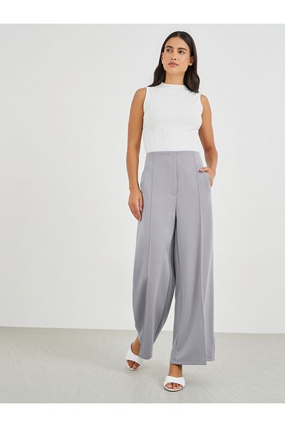 Styli High Rise Wide Leg Pants with Pintuck Detail
