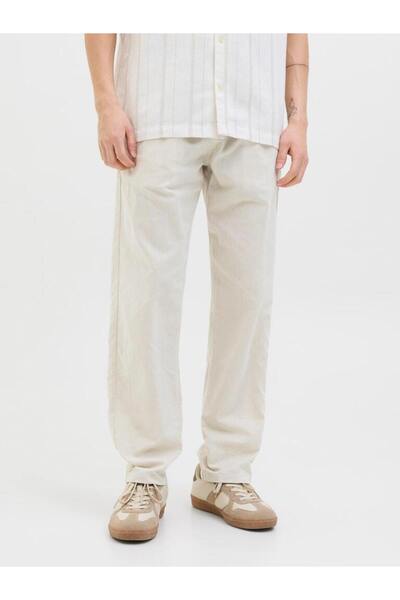 Jack & Jones بنطلون من مزيج الكتان بقصة عادية وخصر متوسط