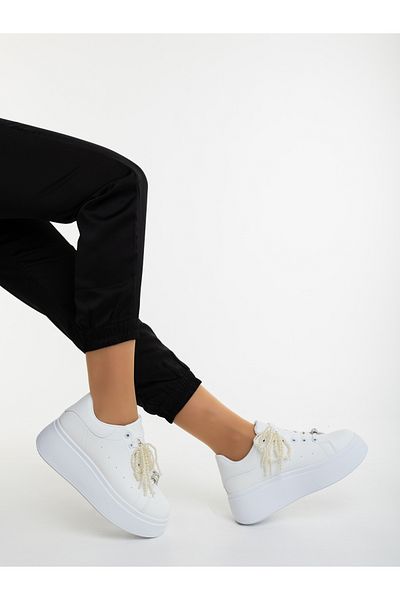 Kalapod Women's white sports shoes with pearl applications made of ecological leather Vozea