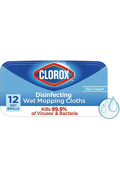 Clorox Disinfecting Wet Mopping Cloths, Rain Clean, 12 Wet Refills