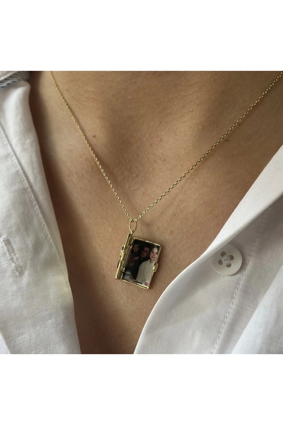 Vintagezegeni Kalpli Çift Fotoğraflı Kolye | 925 Gümüş (1,7 cm)