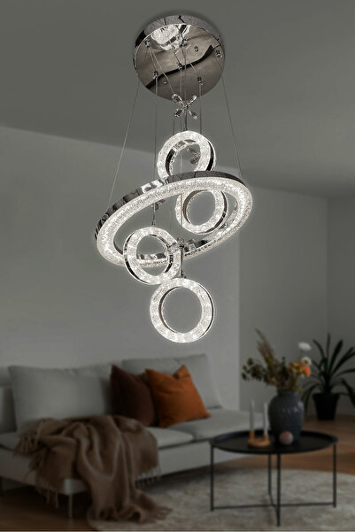 RSCOLLECTIONS Lumina 4 lü Modern Sarkıt Led Avize Kumandasız Krom