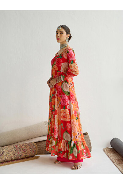 Shae by SASSAFRAS Floral Printed Frill Hem Anarkali Kurta