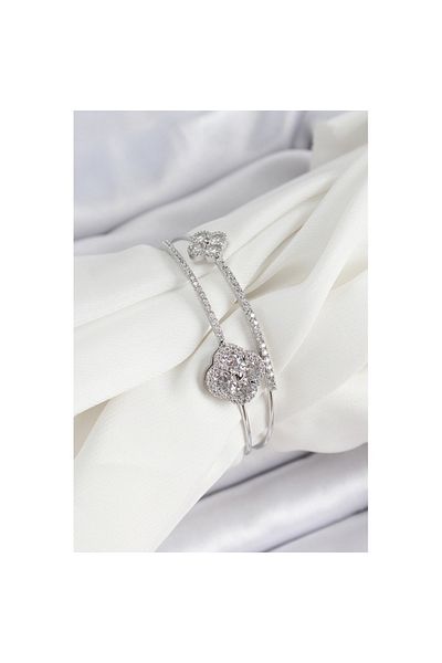 Skygo Brass Silver Color Zircon Stone Clover Model 2-Piece Women's Bracelet - Tj-Bb7063