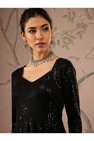 Shae by SASSAFRAS Sequins Sweetheart Neck Anarkali Kurta