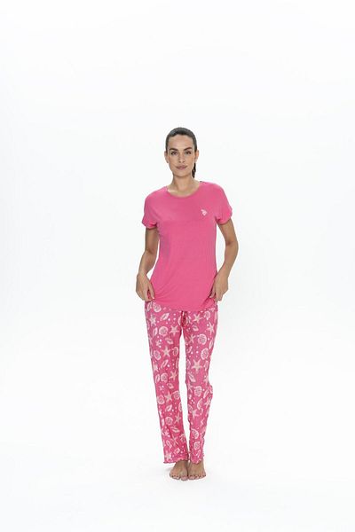 U.S. Polo Assn. Us Polo, scurtă cu gât, set de pijamale pentru femei din viscoză
