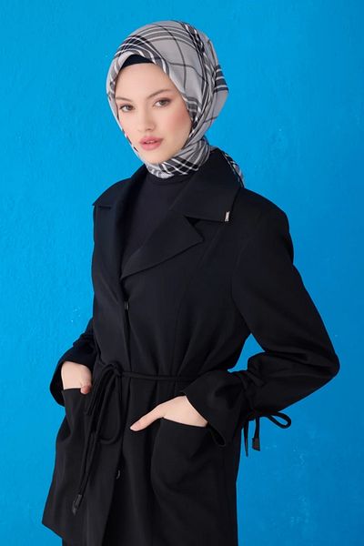 Belli Twill μεταξωτό φουλάρι 4122D καρό μοτίβο γκρι-μαύρο-03