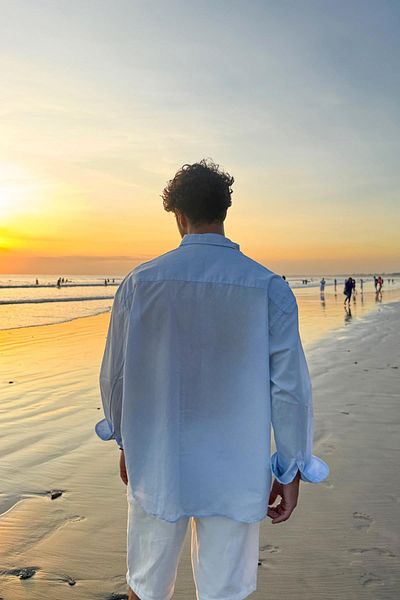 Flaw Wear Blue Oversize Linen Shirt with Front Pocket