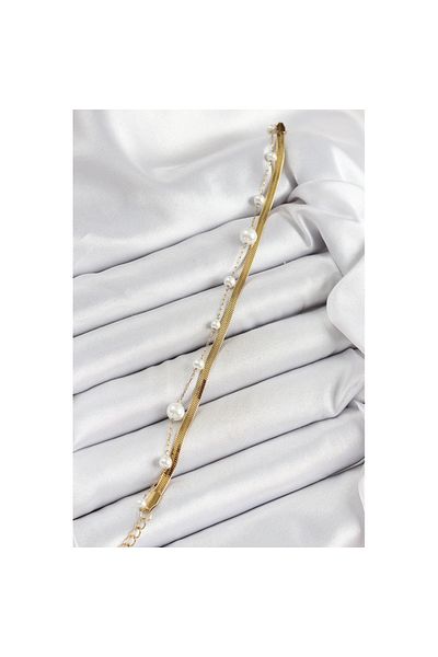 Skygo 316L Steel Gold Color Women's Bracelet with Pearl and Italian Chain - Tj-Bb7094