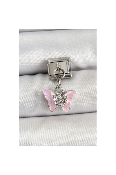 Skygo 316L Steel Dangle Zircon Stone Butterfly Model Silver Color Nomination Charm - Tj-Bc1478