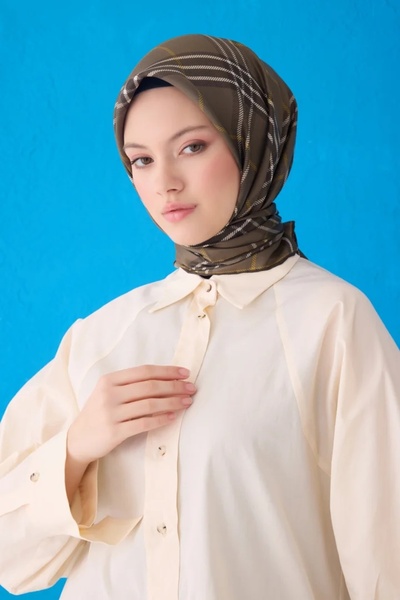 Belli وشاح حريري من نسيج قطني طويل 4122D نمط منقوش كاكي-84