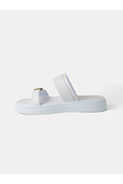 MAGGIO White Women's Comfortable Sole Double Gold Color Buckle Slippers