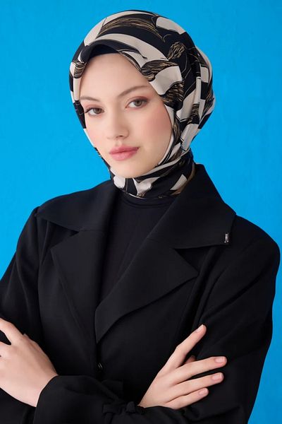 Belli Twill Σατέν Σαφίτα 4123D Φυλλώδες Μοτίβο Μαύρο - Κρέμα