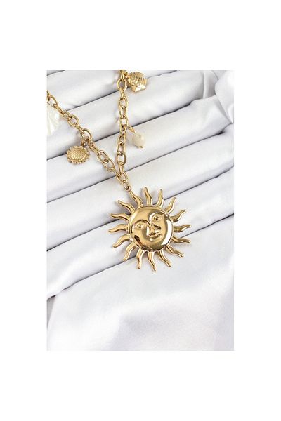Skygo 316L Steel Gold Color Sun and Seashells Concept Women Necklace - Tj-Bko10293