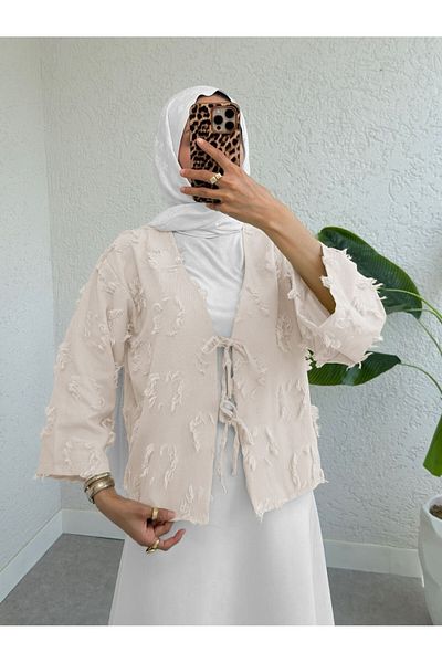 Modamorfo Kimono cu ciucuri cu legare în față - Stone