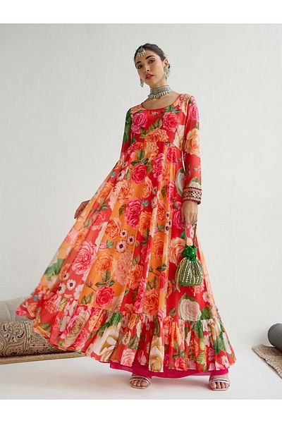 Shae by SASSAFRAS Floral Printed Frill Hem Anarkali Kurta