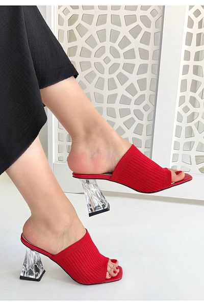 Celira Evra Red Knitwear Heeled Slippers