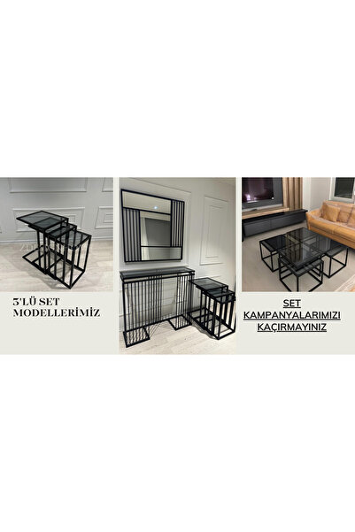 zdesignhome Siyah 3'lü Set Dresuar , Sehpa, Orta Sehpa