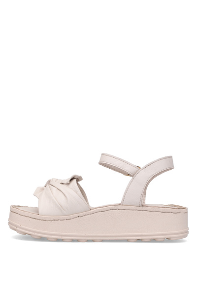 Mammamia D25Ys-2595 Women's Genuine Leather Flat Sandals Bone