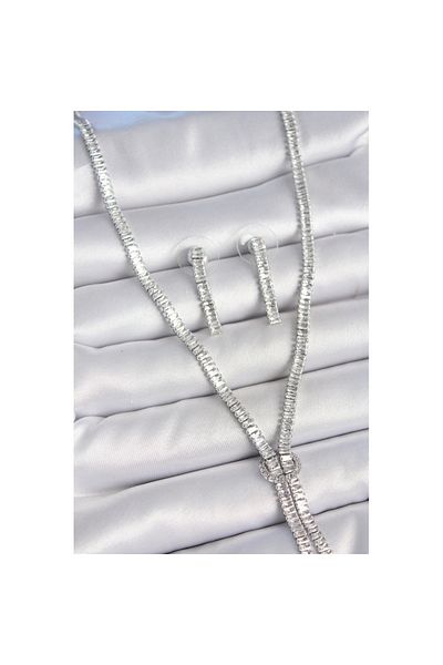 Skygo Brass Silver Color Waterway Zircon Stone Vip Series Women Necklace Set - Tj-Bko10200