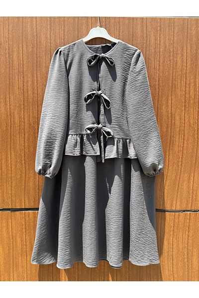 Modamorfo Lace-Up Front Sleeve Elastic Skirt Suit - Smoked