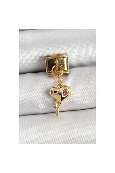 Skygo 316L Steel Dangle Zircon Stone Melting Heart Model Gold Color Nomination Charm - Tj-Bc1433