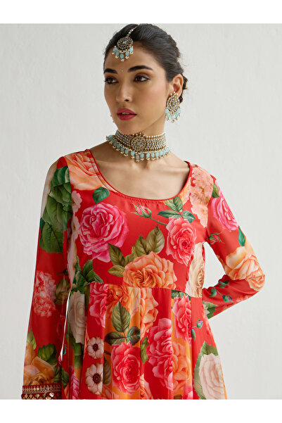 Shae by SASSAFRAS Floral Printed Frill Hem Anarkali Kurta